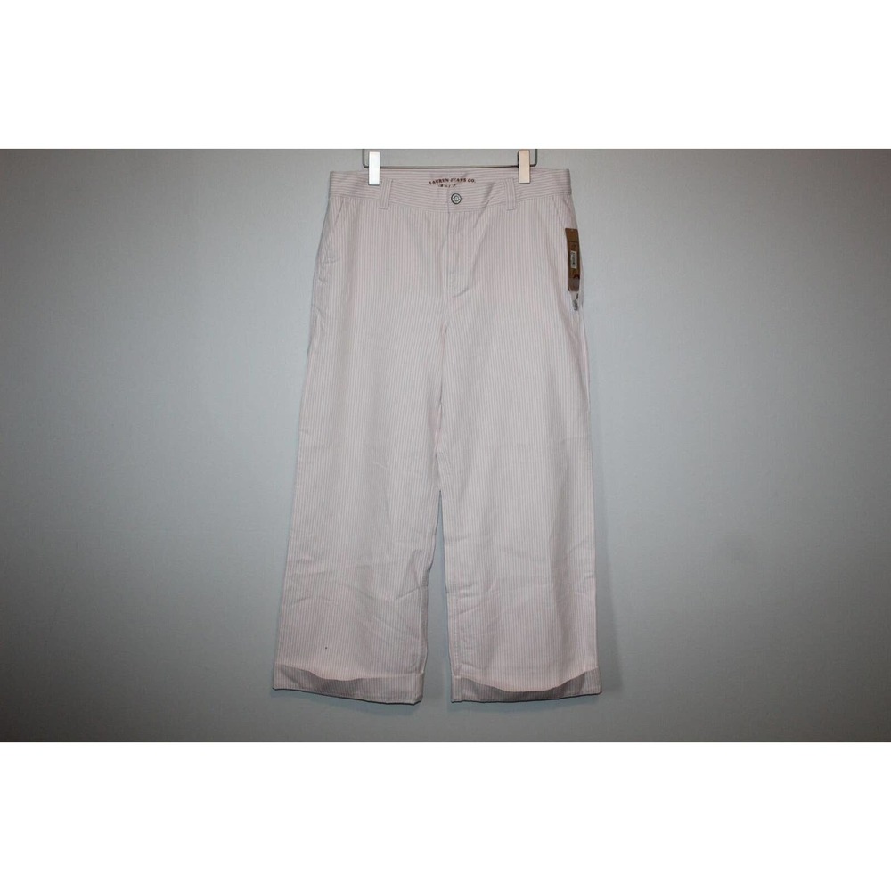 NWT Lauren Jeans Co Striped Wide Leg Trouser Denim Jean Pink Plus Size 14 H14626 - Picture 2 of 12